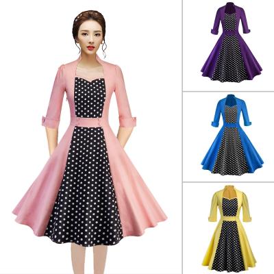 China Factory Supply Elegant Dress 2021 Hot Selling V-Neckline Cost-Effective Anti-Static Spring 50s 60s Hepburn Vintage Style Woman Dress for sale