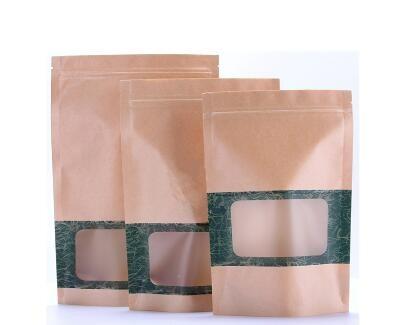 China Stand Up k Packaging Brown Or White Small Kraft Paper Bag With Clear Window for sale