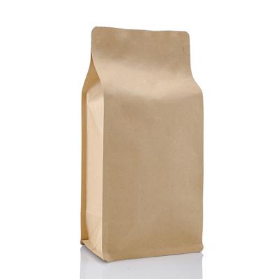 China Eco friendly specialty kraft paper flat bottom one way valve ziplock box pouch coffee bag for 250g 500g 1kg for sale