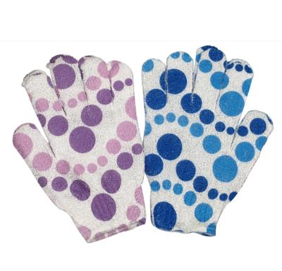 China EXFOLIATE Wholesale Factory Price Printing Colorful Nylon Bath Scrubber Five Fingers Shower Exfoliating Glove for sale