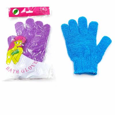 China EXFOLIATE Wholesale Hot Selling Printing Colored Nylon Five Finger Exfoliating Rubbing Gloves For Bath for sale