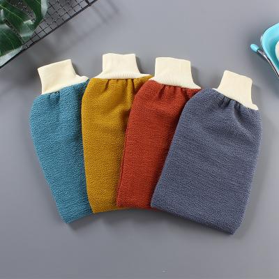 China EXFOLIATING 23*14cm Fashion New Thickened Double Sided Bathing Bathing Gloves Body Scrub Glove Remove Dead Skin Exfoliating PE Bath Glove for sale