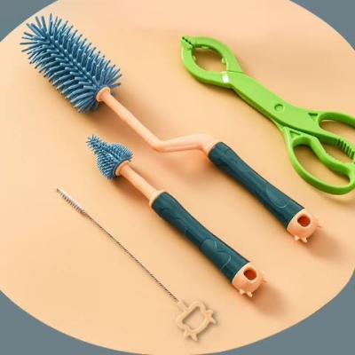 China Silicone Stocked 3 Piece Set Baby Pacifier Bottle Brush Household Long Handle Straw Brush 360 Rotating Cup Cleaning Brush for sale