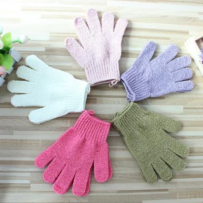 China EXFOLIATE Five Fingers Body Scrubber Custom Nylon Massage Glove Skin Remover Body Scrubber Dead Shower Exfoliator Gloves Exfoliating Bath Gloves for sale