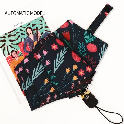 China New Arrival China Minimalist Full 3 Rainy Times Custom Printed Logo And Sunny Big Folding Automatic Umbrella Manufacturers for sale