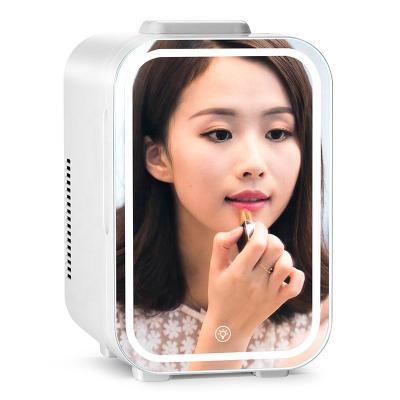 China Hot Selling 12V Thermo Electric Amazon Compact Portable Beauty Skin Care Makeup Refrigerator With Mirror Home Dual Use Mini 8L Car for sale