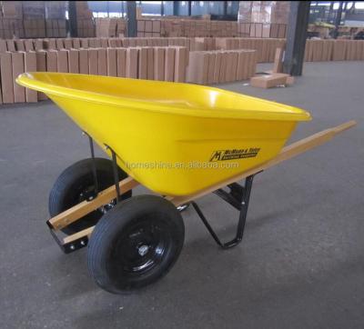 China Double Handle Wheel Barrow Wheels Plastic Wooden Wheel Barrow for sale