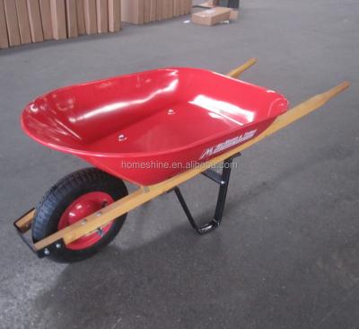 China Metal handle wooden wheel barrow, metal tray garden wheelbarrow for sale