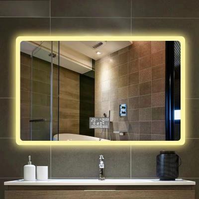 China Large Bright Bathroom Led Light Integral Mirror With Clock, Temperature, LED Bathroom Mirror With Light Round for sale