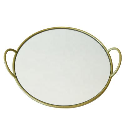 China Decorative Brass Round Mirrored Tray Home Decorative Metal Vanity Tray for sale