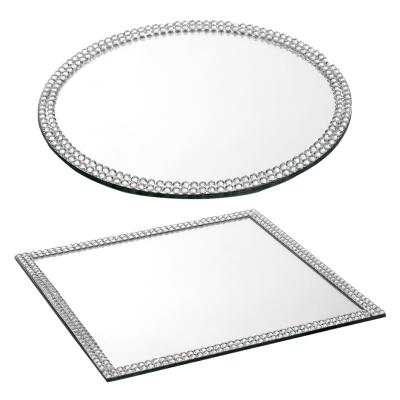 China Decorative Glass Mirror Plates Table Decoration Sparkle Bead Edged Wedding for sale