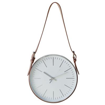 China LUMINOVA Wall Clock with Hanging PU Leather Belt Wall Clock Background Wall Mute Fashion for sale