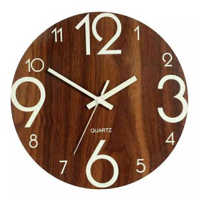 China LUMINOVA 12 Inch Luminous Wall Clock Factory Wooden Silent Non-Ticking Wholesale for sale