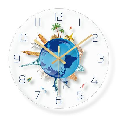 China Art Design Kids Bedroom Silent Tempered Glass Clock Creative Antique Style Wall Clock Round Quartz Cartoon Clocks for sale