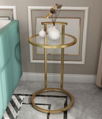 China Modern Glass End Table With Metal Gold Frame Small Coffee Accent Table for sale