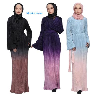 China Hotsale New Euramerica Middle East Gradient Color Eco-friendly Long Pleated Skirt Fashion Muslim Maxi Dress Dress Arabic Traditional Clothing for sale