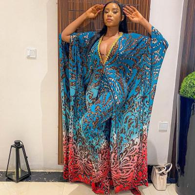 China 2022 Plus Size African Lady Eco-friendly Digital Floral Printing Pants Set Women Casual Dress Africa Dress for sale