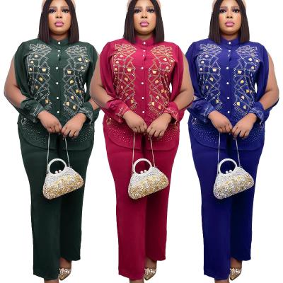 China Best Selling Eco-friendly Kanga Clothing Wholesale Pants Two Piece Top Set Africa Style Plus Size Muslim Clothing Women Clothing A687 for sale