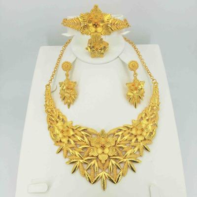 China Wholesale Romantic Luxury Yibu Alloy Necklace Earrings Bracelet Ring Bridal Dubai Jewelry Set for sale