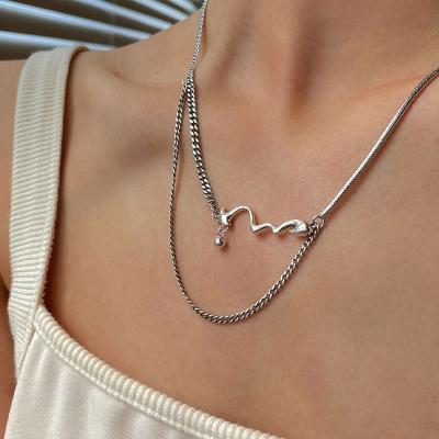 China Double Layer 925 Sterling Silver Water Niche Design Hip Hop Hip Hop Geometric Clavicle Chain Ripple Female Hip Hop Necklace for sale