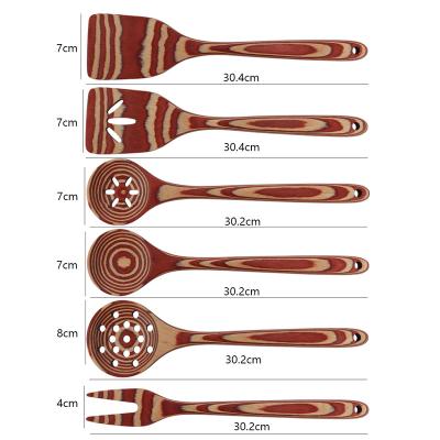 China KITCHENCARE Viables Cookware OEM Fork Spatula Spoon 6pcs Kitchen Utensils Tool Kit Set with Pakka Wood for sale