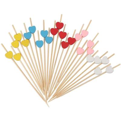 China Heat Resistance Part Picks Food Fruit Assorted Colors Like Heart Bamboo Cocktail Sticks for sale