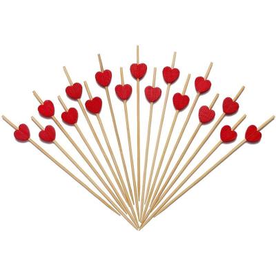 China Disposable Red Heart Shape Decoration Food Bamboo Cocktail Sticks For Burgers for sale