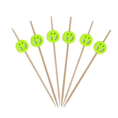 China Heat Resistance Hotel Supplies Eco - Friendly Cocktail Skewers Round Bamboo Tree Leaf Barbecue Picks for sale