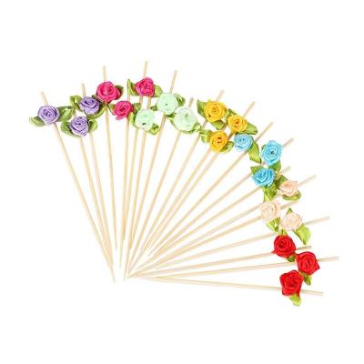 China Rose Flower Appetizer Cocktail Picks disposable skewers bamboo eco-friendly toothpick for sale