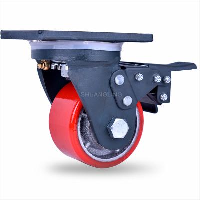 China Factory direct sale cast iron core durable polyurethane 4 inch heavy duty locking caster for sale