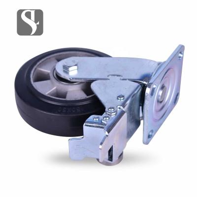 China Durable For Factory Workshop 360 Degree Swivel Black Rubber Caster Wheel With Brake for sale