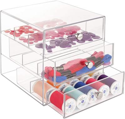 China Crystal Plexiglass Clear Plastic Divided 3-Drawer Lucite and Cosmetic Acrylic Plastic Organizer For Vanity and Countertop Sunglasses for sale