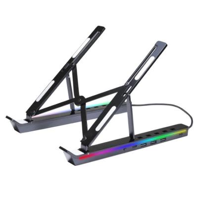 China 2024 RGB Aluminium Alloy Game Desktop Stand with USB Hubs Holder and USB 6 40X20X15 cm for sale