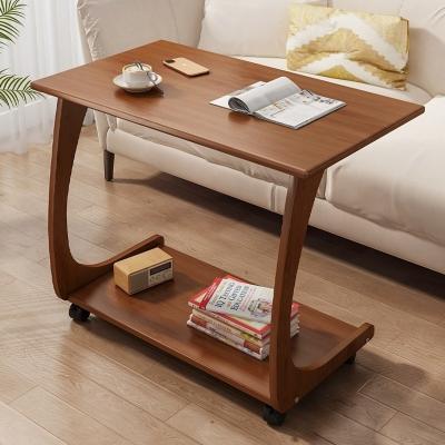 China Rolling Study Desk Modern Bamboo Coffee Table Small Side for Sofa Couch and Bed 2 Layer Rack Working Station in Living Room for sale