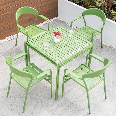 China Modern Design Style NO Folded Dining Room Table Set Green Metal Outdoor Coffee and Chairs Bar for Courtyard for sale