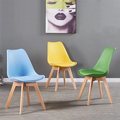 China Dining Side Chair, Modern Room Plastic Chairs Comfortable Upholstered Cushion Seat with Wood Legs for Kitchen for sale