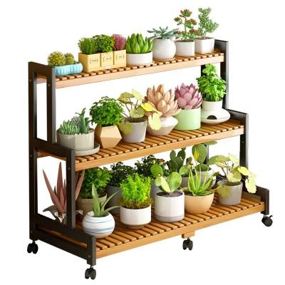 China Flower Pot Stand Rack Holder,Display Plant Ladder Outdoor Indoor Storage Organizer , Rolling with Wheels, for sale