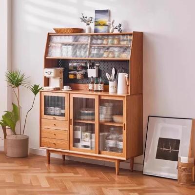 China Nordic Solid Wood Kitchen Sideboard Cupboard Wooden Storage Cabinet Furniture Woven Dishes in Pantry for sale