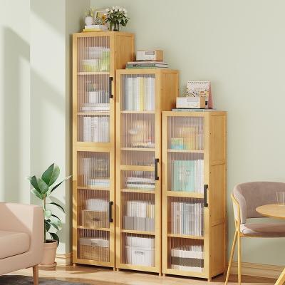 China Apartment Storage Organizer Cube with Doors,Bamboo Tall Bookcase Rack Shelving Unit, Cabinet Container in Living Room for sale