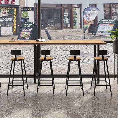 China Solid Wood Side Table Set with Chair High Stool Restaurant Shop Long Minimalist Iron Leg Bar Furniture Cafe Counter for sale