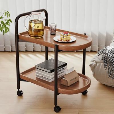 China Nordic Sofa Side Table Small Coffee with Wheel Storage Cart in Living Room and Bedroom, Bedside Simple Two Layer Platform for sale