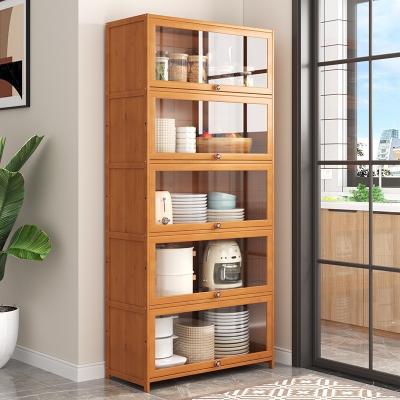 China Y Mail Packing Bamboo Kitchen Sideboard Storage Shelves and Bakers Rack Cabinet with Doors for sale