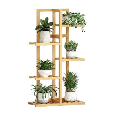 China Living Room Standing Rack Flower Pot Holder for Plants Display Porta ollas Non-folding Rack 6 Layers 7 Tiers Wood Shelves for sale