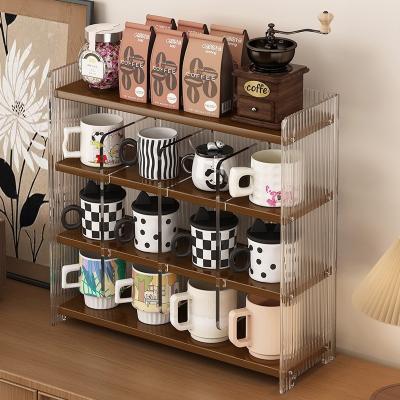 China Acrylic Stationery Storage 3/4 Layers Shelf,Bamboo Desktop Kitchen Bottle Cup Organizer and for Cabinet Mug Stackers for sale