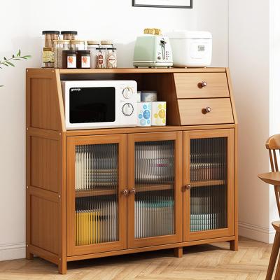 China Multifunctional Bamboo Kitchen Cabinet with Storage Y Mail Packing Bamboo Pantry Microwave Cart Drawers and Shelf Bamboo for sale