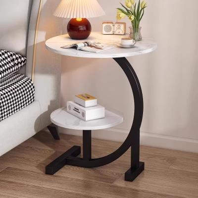 China Black/White/Brown/Customized Color Small Side Table with Storage Rack Modern Design MDF Metal Material for sale