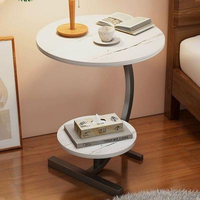 China Round Bedside Table 2-Tier Bedroom Side , Storage , Living Room Coffee with Metal Frame, Accent for sale