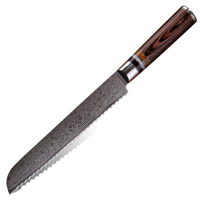 China Factory Sustainable Grandsharp 8 Inch Damascus Steel Hardness Up To 60HRC Bread Knife Cake Slicing Butcher Knife Bakery Tools Kitchen Knives for sale