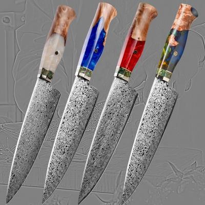 China Viable VG10 Japanese Steel Kitchen Damascus Professional Cooking Knife 7.67 Inch With Different Four Color Resin Handle for sale