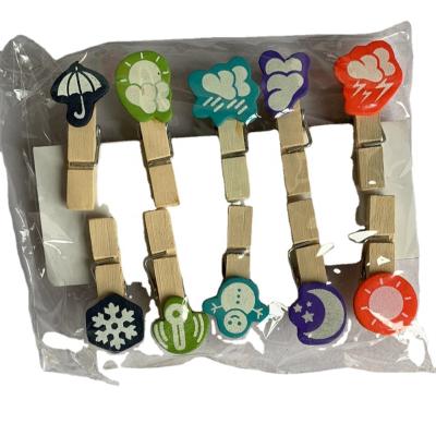 China Durable Custom Weather Craft Decorations Clip Ten Weather Forecast Wooden Clips for sale